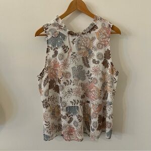 Loft Pretty Boho Floral Print Top With Gold Dots EUC